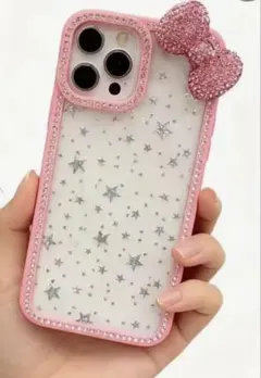 ピンク 星柄 可愛いリボン付き iPhone16eケース