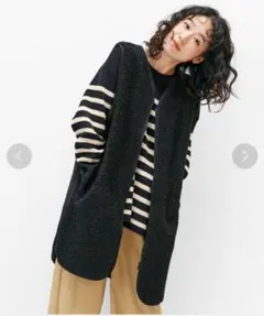 フェリシモはまじとコラボロングボアベスト黒もこもこ軽いリブインMEDE19F新品