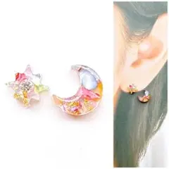 カラフル10mm月ピアス/イヤリング