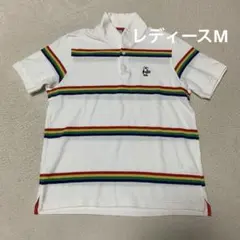 CHUMS ボーダー ポロシャツ　半袖　刺繍ロゴ　レディースM