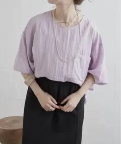 【Omekashi】半袖ビッグTブラウス PURPLE / Fのサムネイル