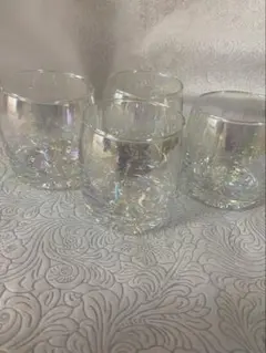 透明ガラス 花模様 コップ 4個セット