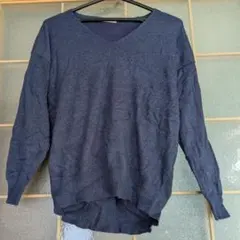 ikka ネイビー Vネック 長袖セーター M
