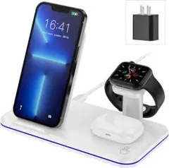 ワイヤレス充電器 スマホ急速充電器 AppleWatch AirPodsホワイト