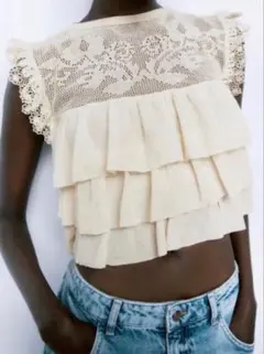 ZARA レースフリルトップス