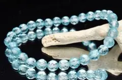 高発色◇キラキラカット ブルートパーズ　6mm　64面カット 天然石ブレスレット