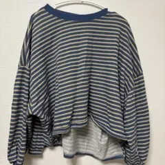WEGO ボーダー 長袖 カットソー ブルー S
