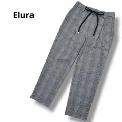 美品 Elura グレンチェック テーパードパンツ 低身長向け エルコトナ 黒のサムネイル