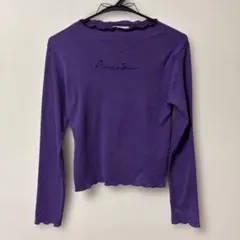 紫色 スカラップネック 長袖Tシャツ