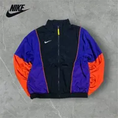 【M18】NIKEナイロンジャケットスウォッシュ刺繍ブラック×パープル×オレンジ