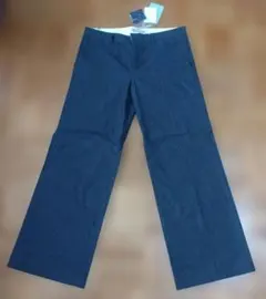 タグ付き HUMAN WOMAN ダークグレーピンストライプ コットンパンツ S