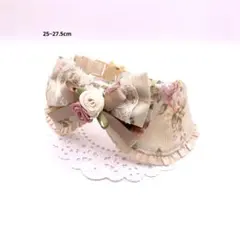 【40】ベージュ花柄　襟付き　猫の首輪