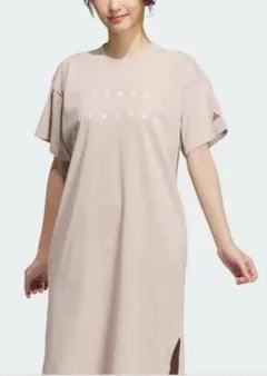 adidas ピンクベージュ 半袖ミニワンピース