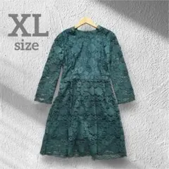 美品★パーティードレス　グリーン　膝丈　ワンピース　フォーマル　XL 11号