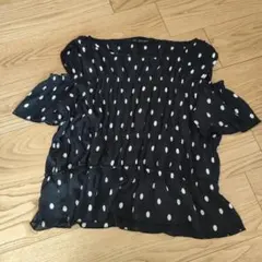 ZARA BASIC ブラック　 ドット柄 半袖ブラウス M