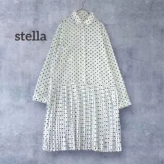 ステラ ドット柄 ロングワンピース 長袖 薄手 プリーツ サラサラ L