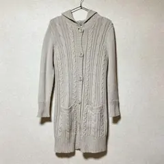 ニットワンピース セーター ベージュ 厚手 フード付 ケーブル編み M