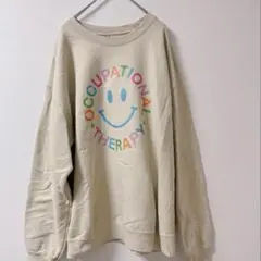 GILDAN スウェット L ベージュ ニコちゃん 裏起毛 古着 ビンテージ風