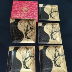 【新品　未使用】第一陶器 琳派 紅梅銘々皿揃 5枚セット 角皿 和食器 美濃焼のサムネイル
