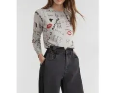 未使用・タグ付 デシグアル コットンニット 英字 ハート 総柄