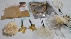 和装 髪飾りセット 金箔 水引 プリザーブドフラワー