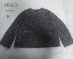 UNIQLO　ユニクロ ノーカラー ツイード調 フリンジジャケット（M）