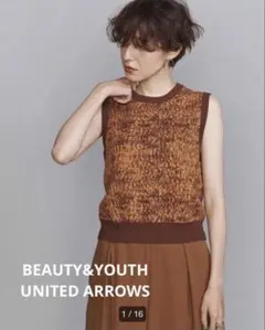 BEAUTY&YOUTH◆ジャカードクルーネックショート ニットベスト◆オレンジのサムネイル