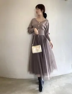 スナイデル カーデ×チュールスカートセット 0 モカ