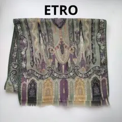 ◎ETRO エトロ　大判ストール　スカーフ　シルクウール　総柄　ペイズリー　黒 ◎ETRO エトロ 大判ストール スカーフ シルクウール 総柄