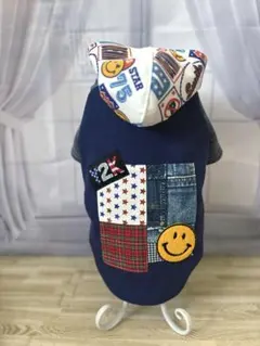 ハンドメイド犬服♪ニコちゃん柄フードパーカーL