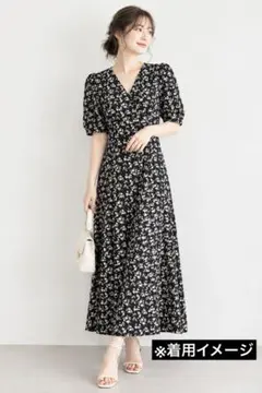 m*様 インゲボルグ 花柄 ロング ワンピース フレア パールボタン