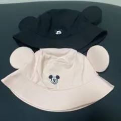 ディズニー　バケハ　ミッキー　ハット　ピンク　黒　ブラック　耳付き　ハット