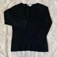 ジョンスメドレー　vネックコットンニット　ブラック　S 7分丈