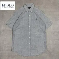 90s POLO RALPH LAUREN ギンガムチェックシャツ 半袖 紺