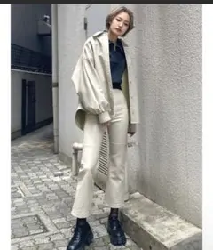 ベージュ レザー オーバーサイズジャケット