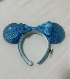 byp アクア　ブルー　海外　ディズニーカチューシャ　青　スパンコール　ミニー