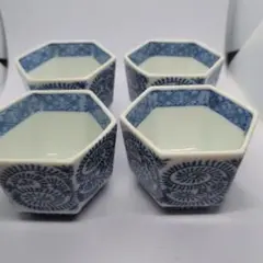 値下げ！！染付 六角向付 4客セット 蕎麦猪口　珍味入れ 陶器のサムネイル