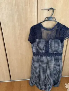 DAZZY ネイビー チェック柄 半袖ワンピース L