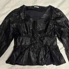 Seemi. by NICE CLAUP フェイクレザー ブラウス ブラックのサムネイル