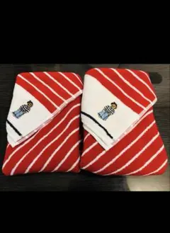 ⑧新品ラルフローレン　ポロベア　ストライプ赤　フェイスタオル二枚