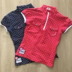 【2枚組】kissmark 赤ドット柄 紺色 ドット柄 ポロシャツ