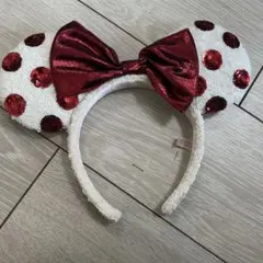 ミニーマウス風カチューシャ 白赤ドット