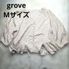 groveグローブ 花柄ペプラムブラウス パフスリーブ 七分袖 アイボリー 42