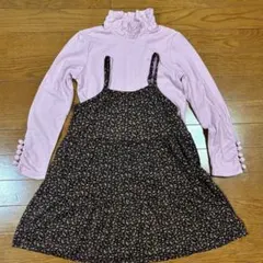 BeBe フリルネック ピンク 長袖Tシャツ 140 花柄キャミソール 子供服