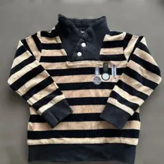 ★BeBe★黒とベージュのストライプ長袖カットソー★100★べべ★ベロア★ボア★