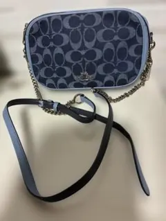COACH モノグラム ショルダーバッグ ネイビー/ライトブルー