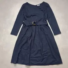 ノーリーズ 美シルエット フレアワンピース ネイビー ベルト付き 上品【М】