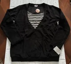 新品マタニティ M 黒/ストライプ 授乳服 裏起毛 暖か④