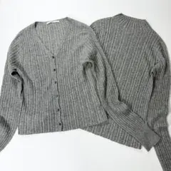 【美品】TICCA ティッカ カシミヤシルク リブアンサンブル グレー 日本製のサムネイル