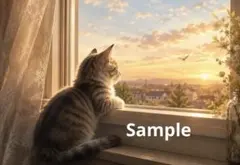 夕暮れと猫 デジタルアート イラスト ポストカード